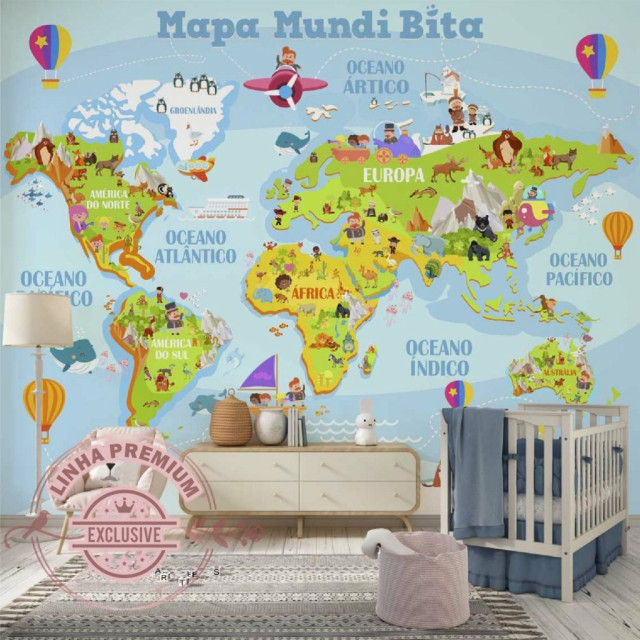 Papel De Parede Personalizado Mapa Múndi Bita