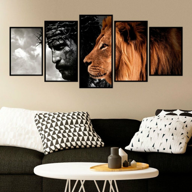 Quadro Decorativo Mosaico Leão Judá Coroa de Espinhos