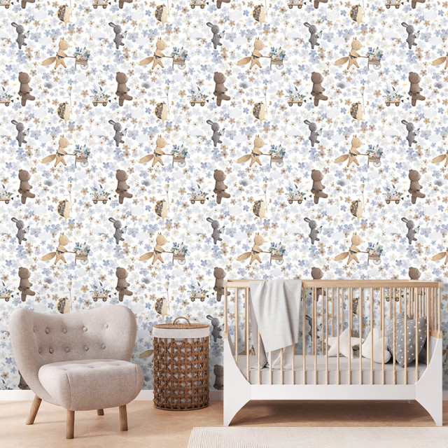 Papel de Parede Baby Ursinho Florista