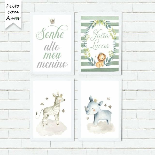 Kit de Placas Decorativas Safari Animais Cute