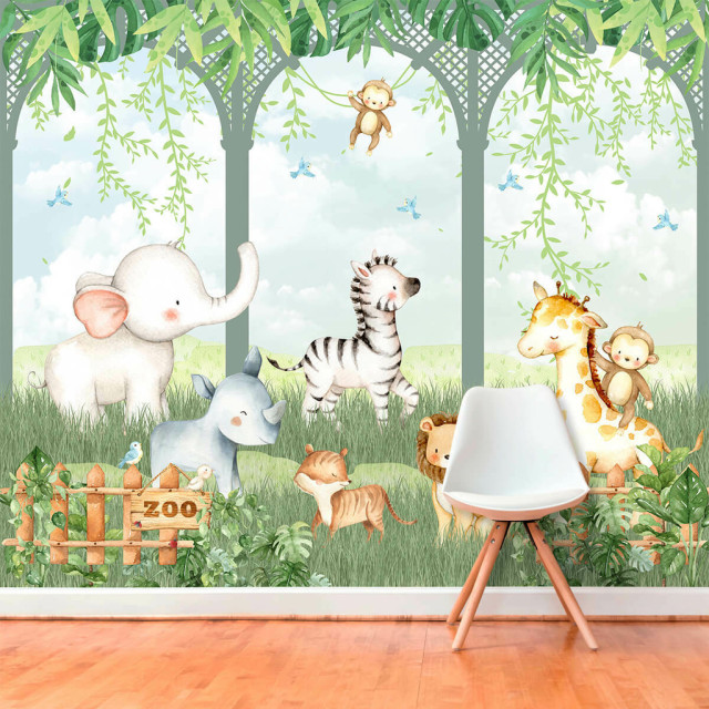 Papel De Parede Personalizado Zoo Baby Cute