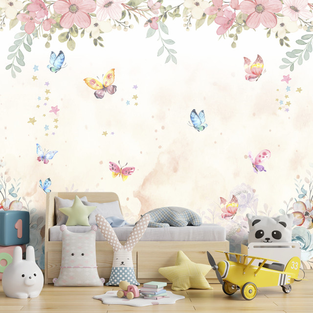 Papel de Parede Personalizado Infantil Floral Aquarela