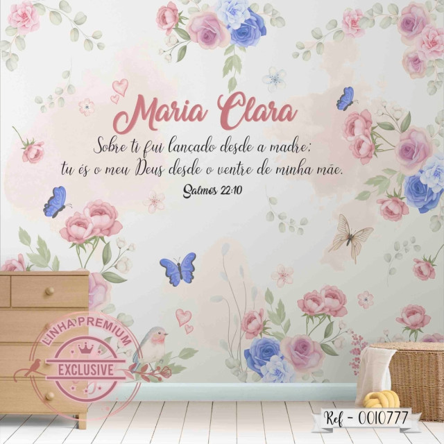 Papel de Parede Personalizado Floral com Nome e Versículo