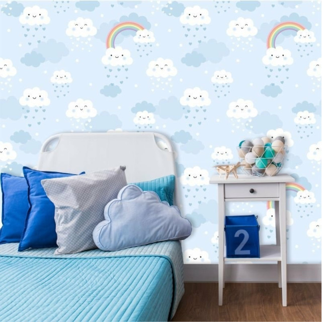 Papel de Parede Infantil Chuva de Amor Azul