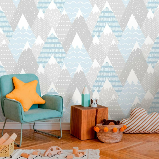 Papel de Parede Montanhas Baby Azul e Cinza