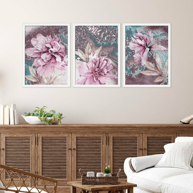 Kit Quadro Decorativo Floral Hortência