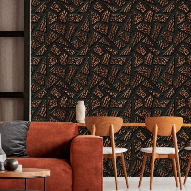 Papel de Parede Geométrico Black Bronze Triângulos