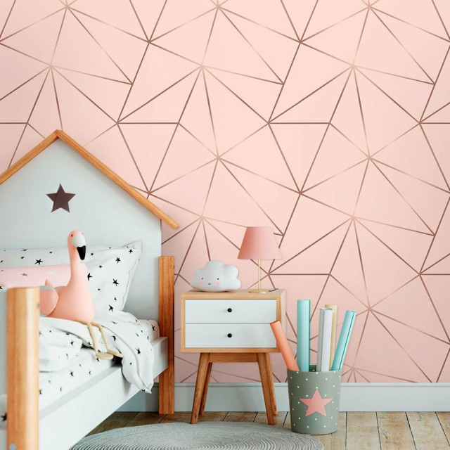 Papel de Parede Zara Rosa com Rose Gold