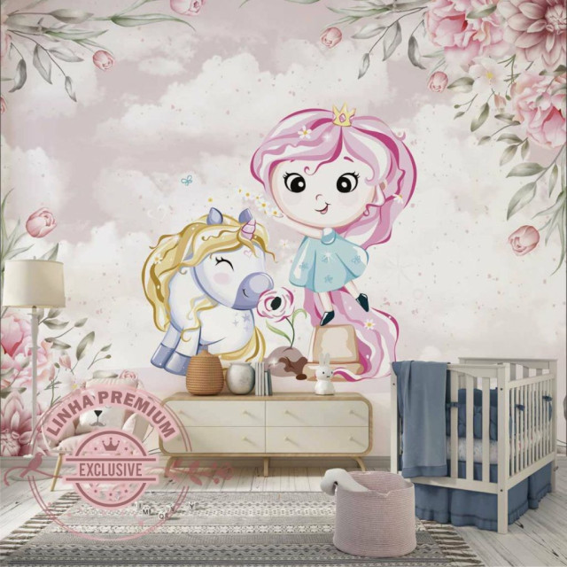 Papel De Parede Personalizado Pink Hair Girl With Unicorn