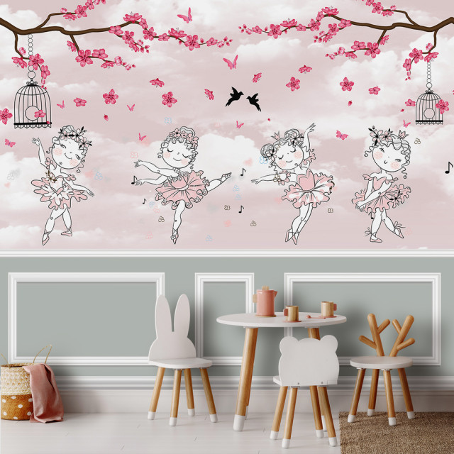 Papel De Parede Personalizado Bailarinas Rosa com Flores