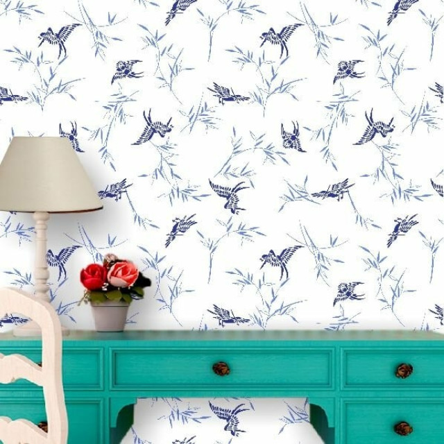 Papel de Parede Pássaros Azul Floral