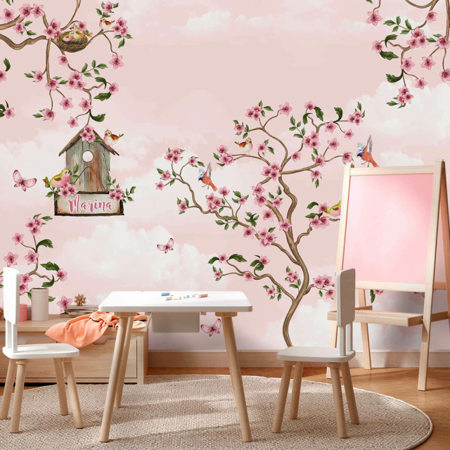 Papel De Parede Personalizado Jardim Encantado All Pink