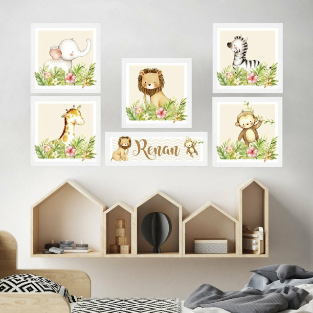 Kit Placas Decorativas Safari Animais