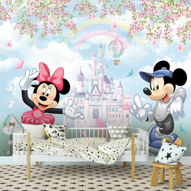 Papel De Parede Personalizado Minnie E Mickey No Castelo Encantado