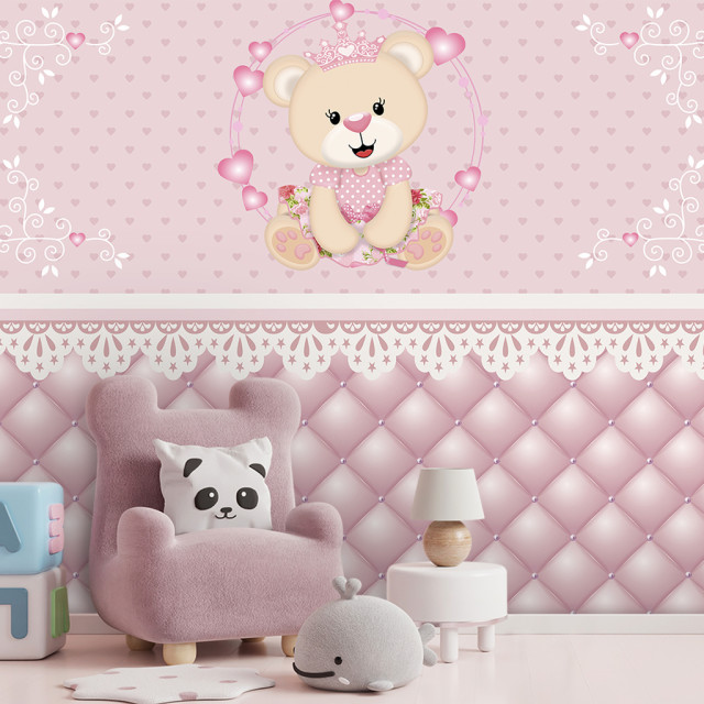 Papel De Parede Personalizado Ursinha Princesa All Pink