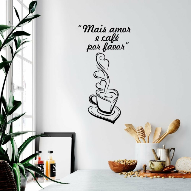 Adesivo Decorativo Frase "Mais Café e Amor