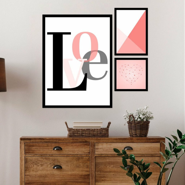 Kit Quadro Decorativo Love Heart Geometric