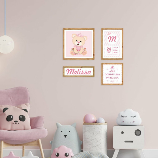 Kit de Placas Decorativas Ursinha Princesa