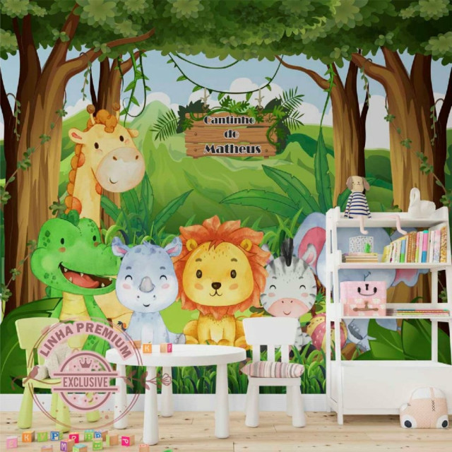 Papel De Parede Personalizado Bichinhos Da Selva Cute