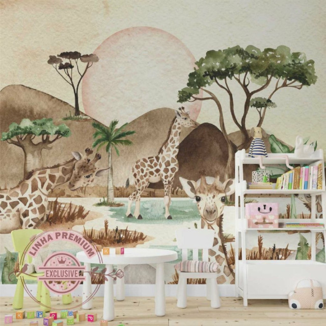 Papel De Parede Personalizado Girafas em Aquarela