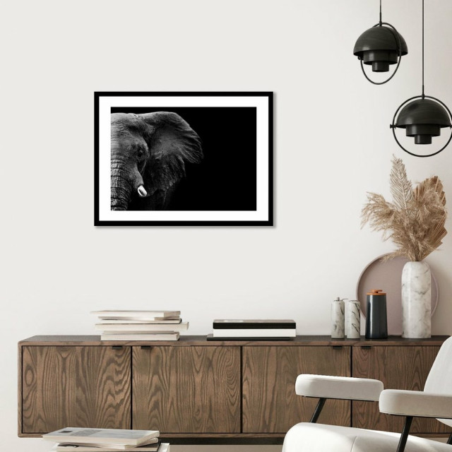 Quadro Decorativo Elefante Preto e Branco