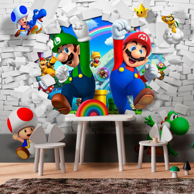 Papel De Parede Personalizado Mario E Luigi Buraco 3D