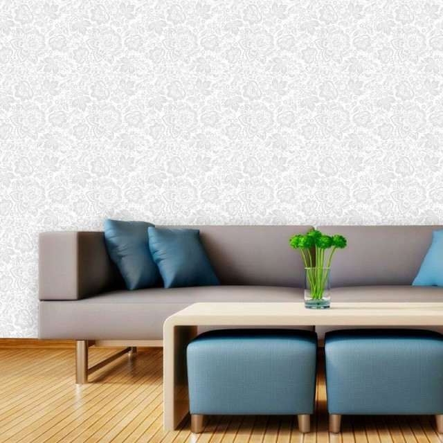 Papel de Parede Floral Branco e Cinza