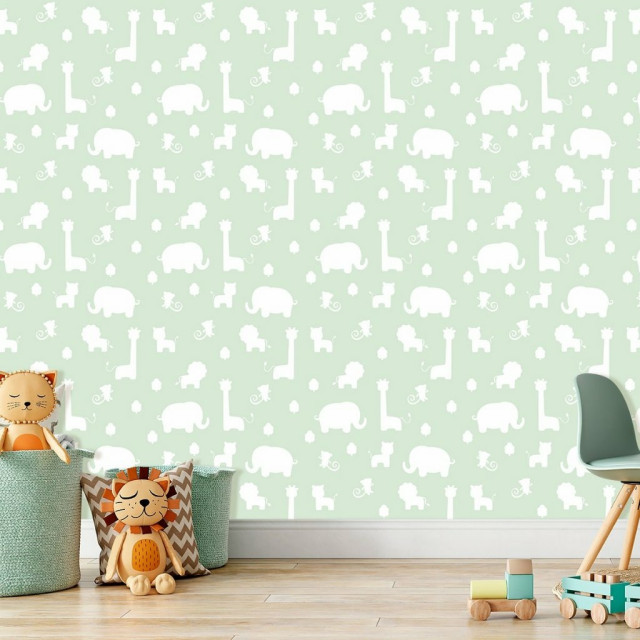 Papel de Parede Safari Infantil Branco e Verde