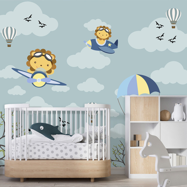 Papel De Parede Personalizado Leaozinho Baby Aviador