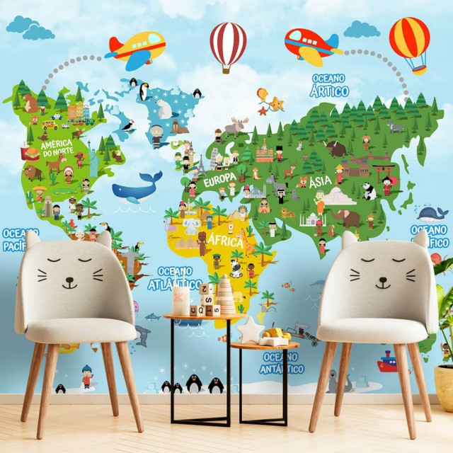 Papel De Parede Personalizado Mapa Mundi Divertido