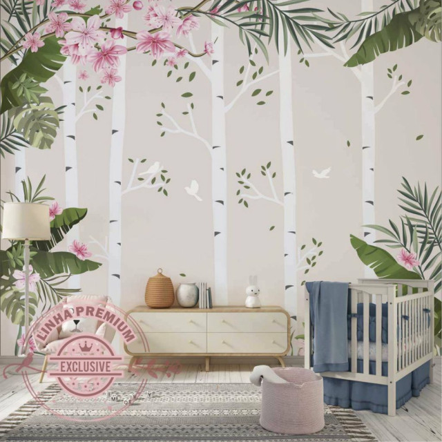 Papel De Parede Personalizado Bambu Com Flores