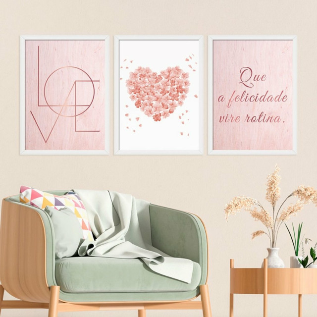 Kit Quadro Decorativo Que a Felicidade Vire Rotina