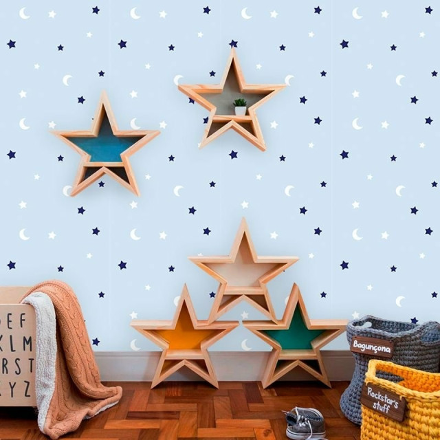 Papel de Parede Baby Lua e Estrelas fundo Azul