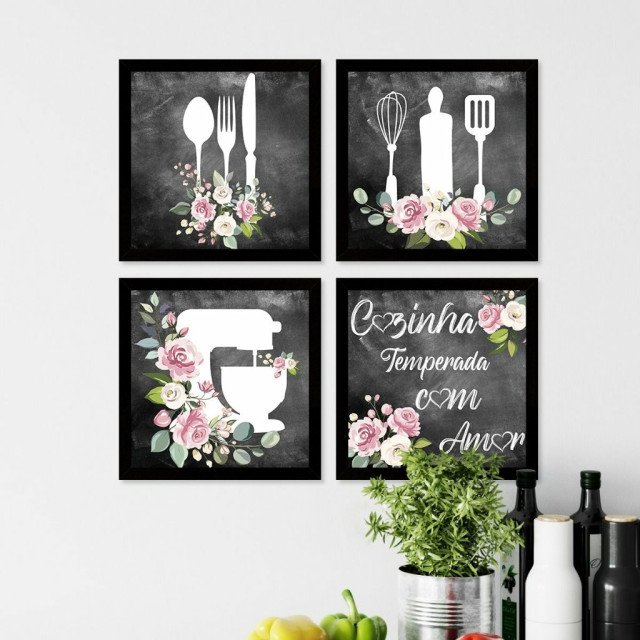 Kit Placas Decorativas Cozinha Com Amor