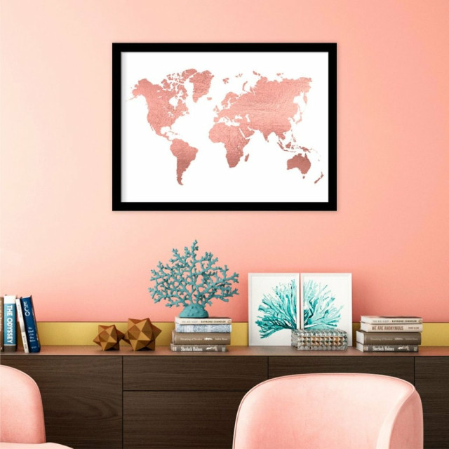 Quadro Decorativo Mapa Rose Gold