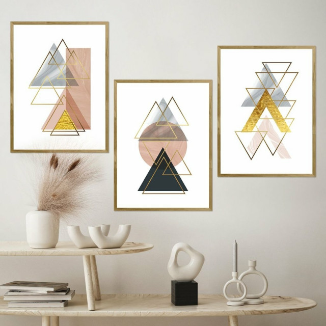 Kit Quadro Decorativo Ouro Triangular