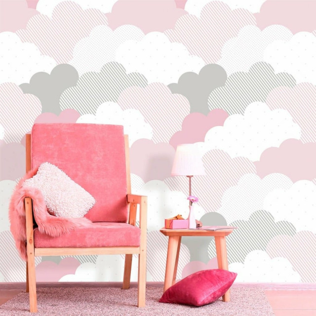 Papel de Parede Baby Nuvens de Algodão Rosa