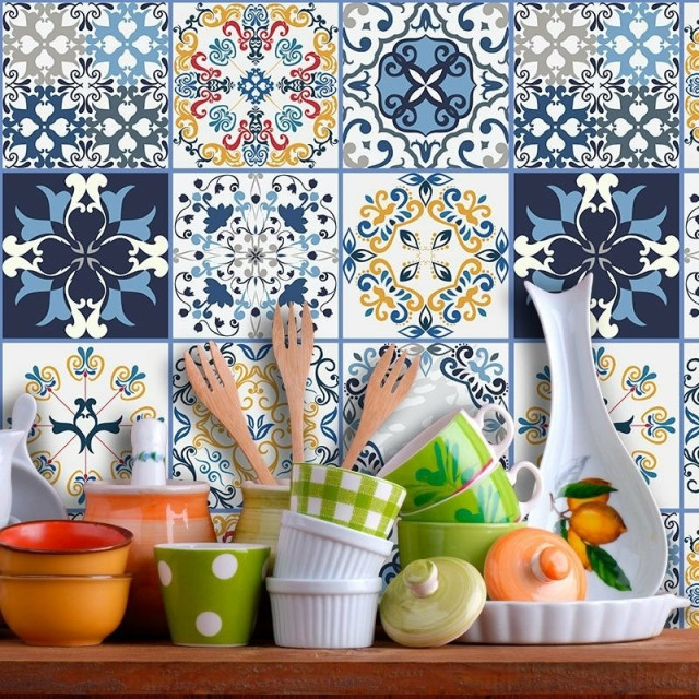 Adesivo de Azulejo Hidráulico em tons Marcantes de Azul