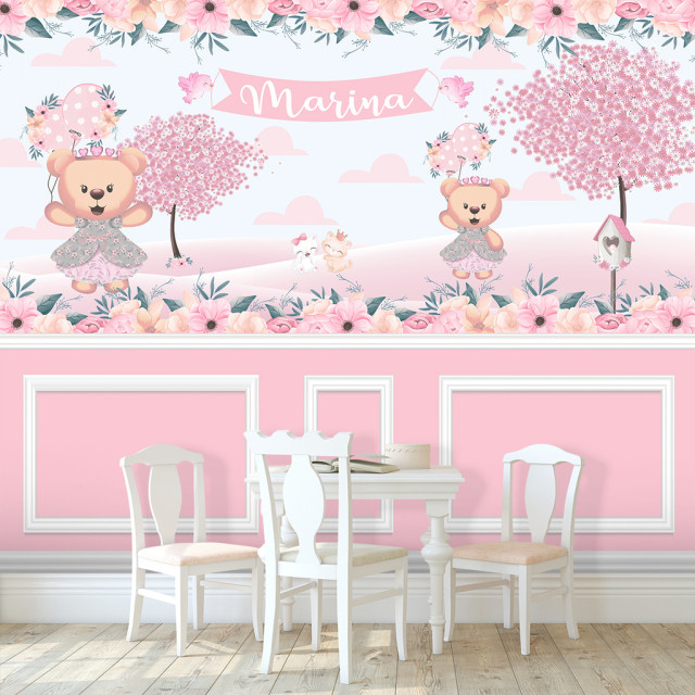 Papel De Parede Personalizado Ursinha Princesa Flores