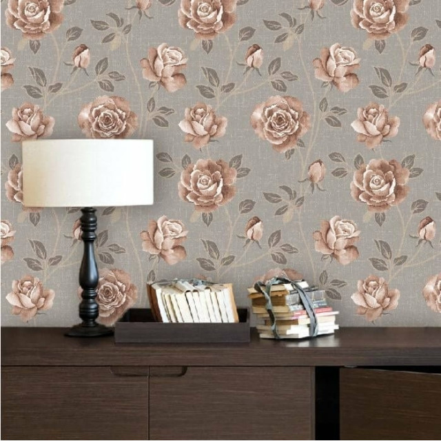 Papel de Parede Floral Bege e Marrom