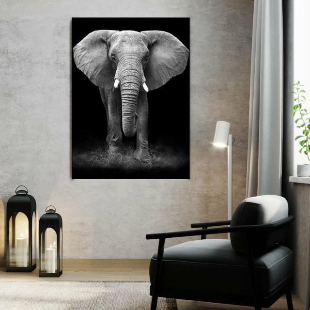 Quadro Elefante Preto e Branco