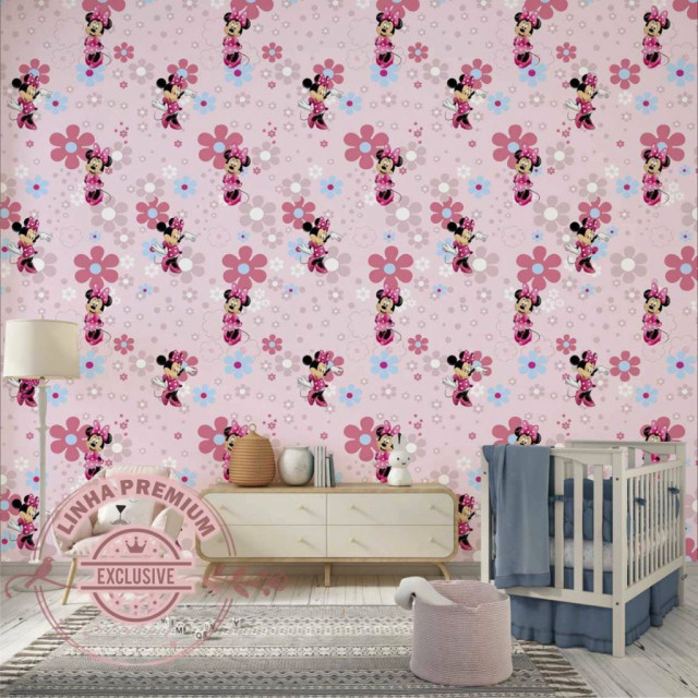 Papel De Parede Personalizado Minnie Com Flores