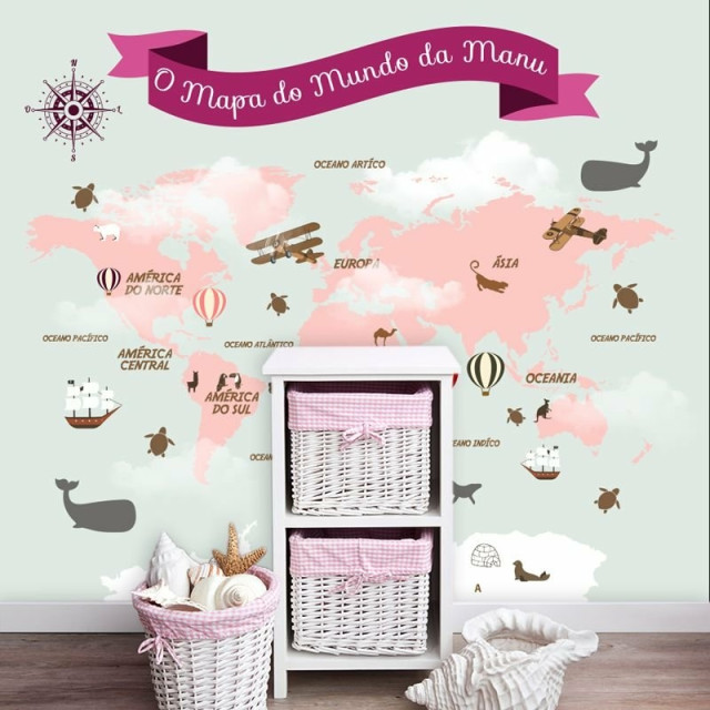 Papel de Parede Personalizado Mapa Rosa