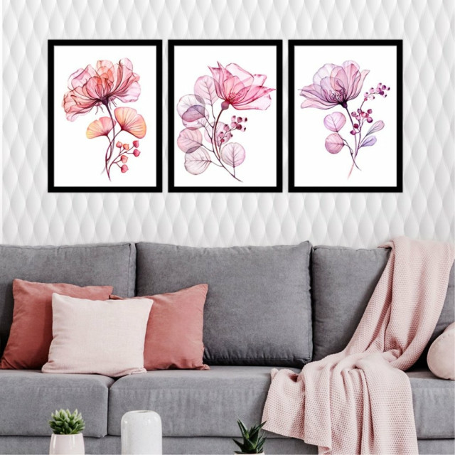 Kit Quadro Decorativo Abstrato Flowers