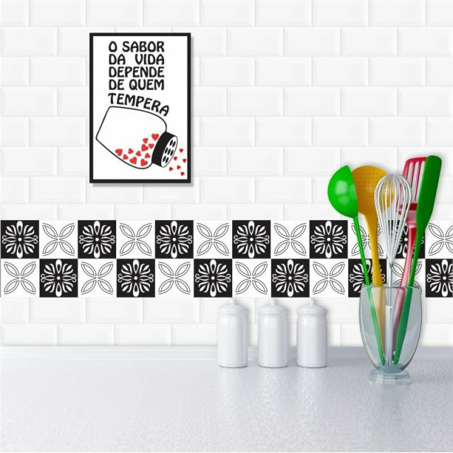 Faixa Decorativa para Cozinha Branco e Preto