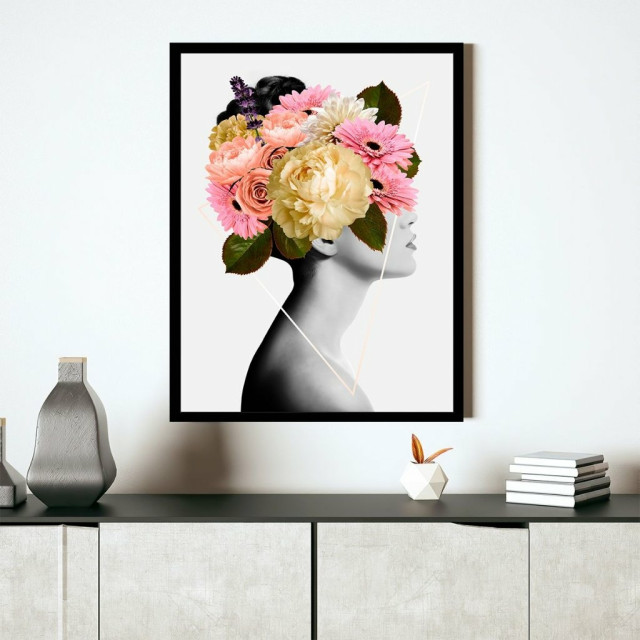 Quadro Mulher com Flores na Cabeça