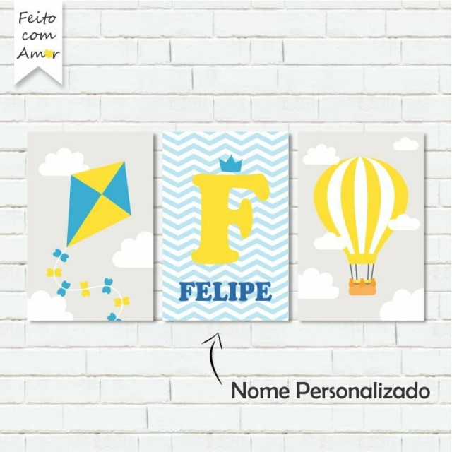 kit de Placas Decorativa Balão e Pipa