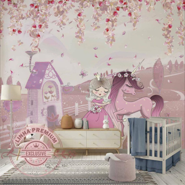 Papel De Parede Personalizado Princesa Com Cavalo Rosa