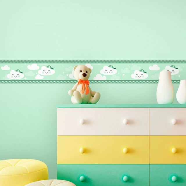 Faixa Decorativa Infantil Nuvens em Tons de Verde