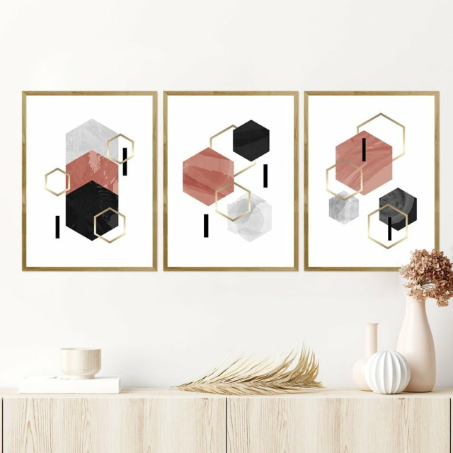 Kit Quadro Decorativo Hexágono Rosé